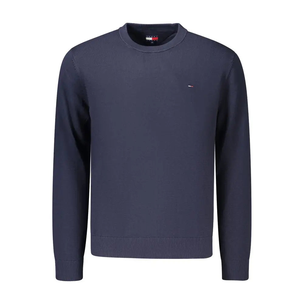 Pull col rond en coton bleu marine pour homme tommy hilfiger avec poignets et ourlet côtelés et logo drapeau brodé