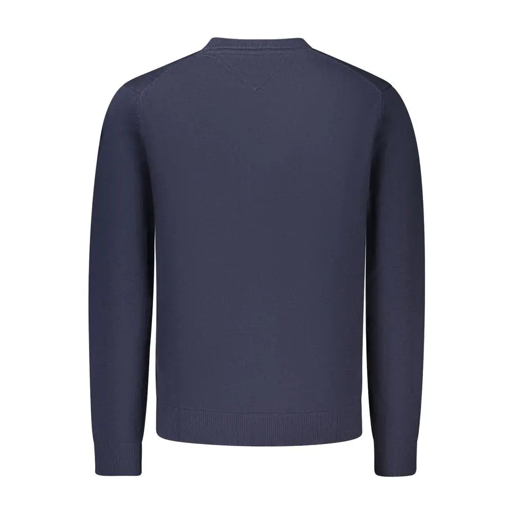 Pull col rond bleu marine foncé en coton pour homme avec poignets et ourlet côtelés tommy hilfiger