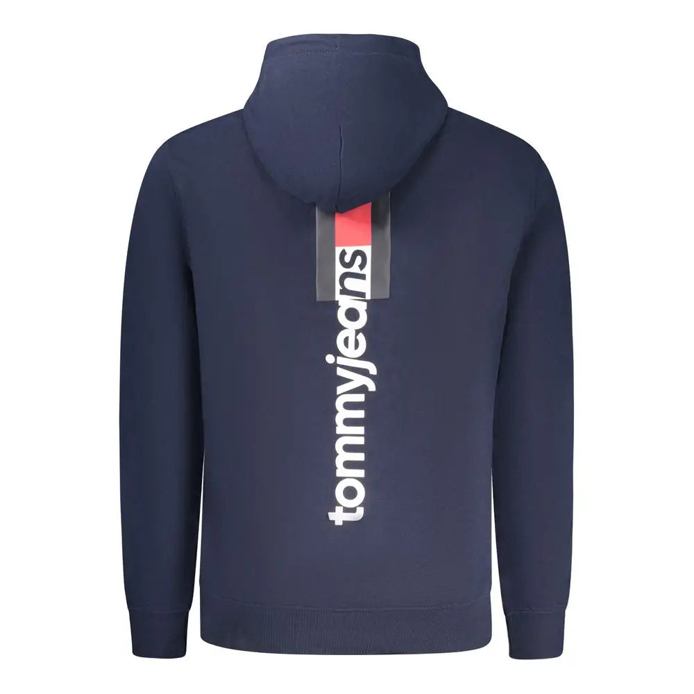 Sweatshirt homme en coton tommy hilfiger bleu marine avec logo vertical blanc et bande rouge et grise au dos