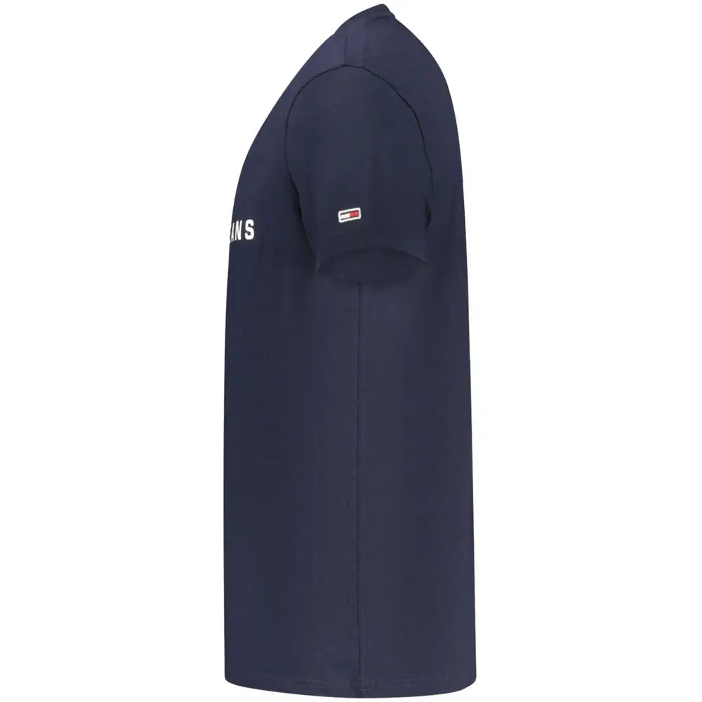 T-shirt manches courtes tommy hilfiger bleu marine en coton avec lettres blanches et patch logo sur la manche