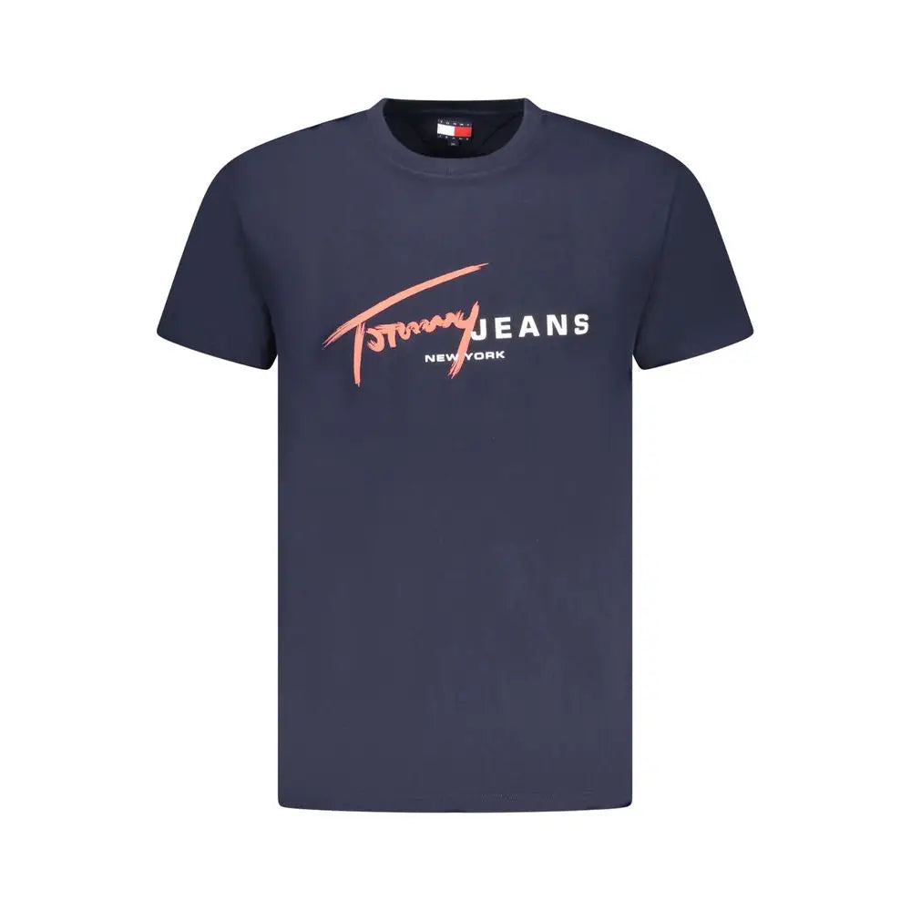 T-shirt homme tommy hilfiger bleu en coton avec logo corail et blanc audacieux sur le devant