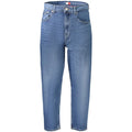 Jeans bleu en coton pour femme tommy hilfiger avec taille haute classique et coupe droite avec logo sur la ceinture