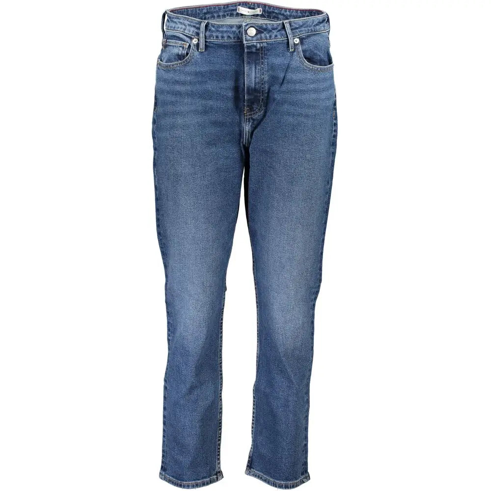 Jeans pour femmes tommy hilfiger en coton bleu moyen avec coupe droite classique et coutures visibles
