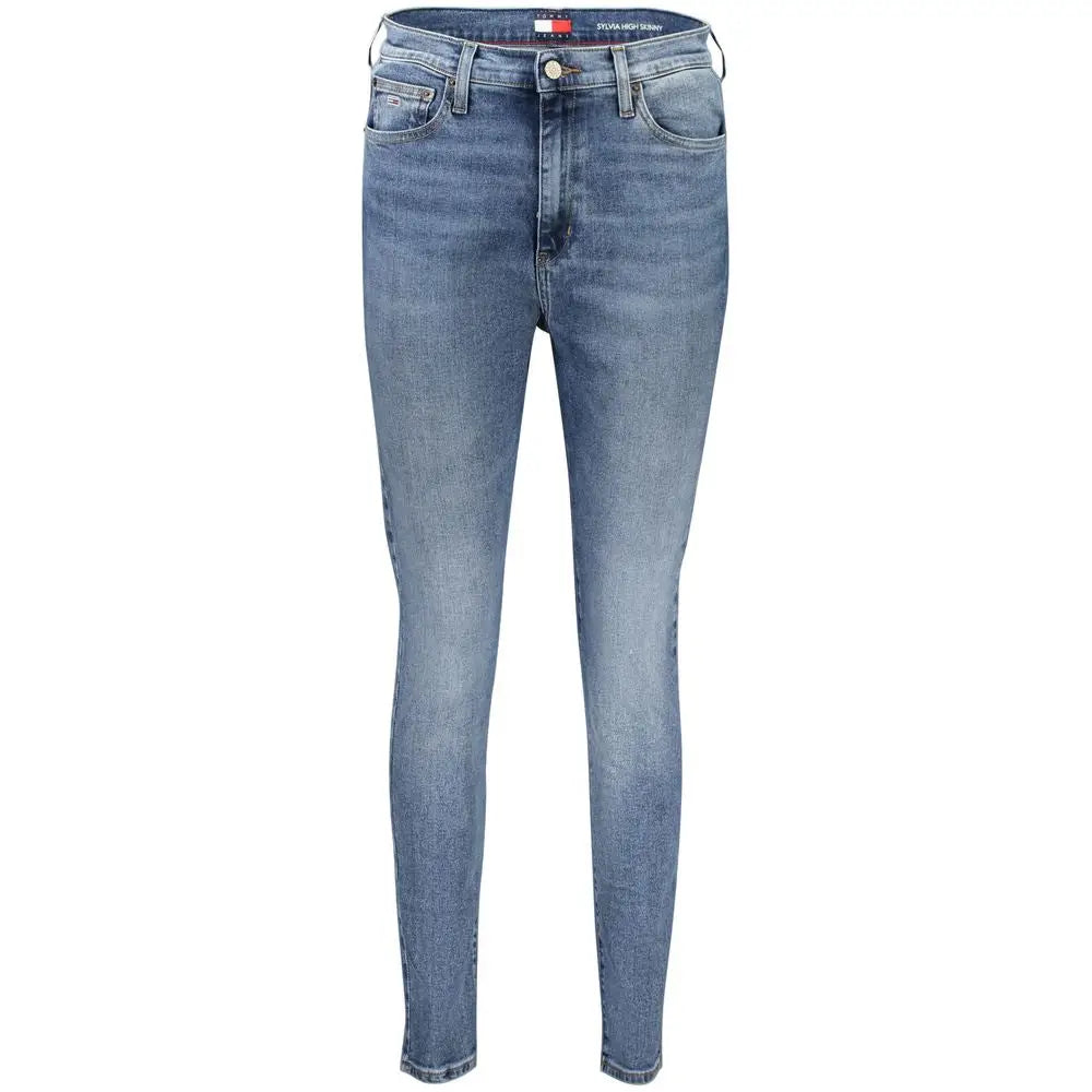 Jeans tommy hilfiger bleu clair en coton pour femme avec coupe slim logo sur la ceinture et la poche arrière vue dos