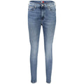 Jeans tommy hilfiger bleu clair en coton pour femme avec coupe slim logo sur la ceinture et la poche arrière vue dos