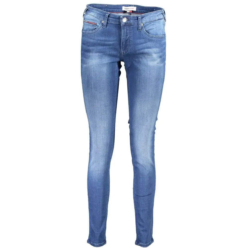 Jeans femmes tommy hilfiger en coton bleu avec coupe slim, détails délavés et effets whiskering subtils