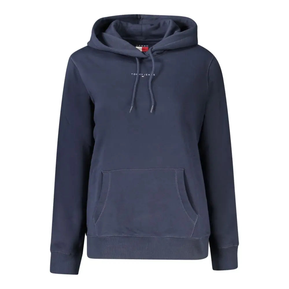 Hoodie tommy hilfiger bleu marine en coton pour femme avec poche avant et logo blanc subtil sur la poitrine