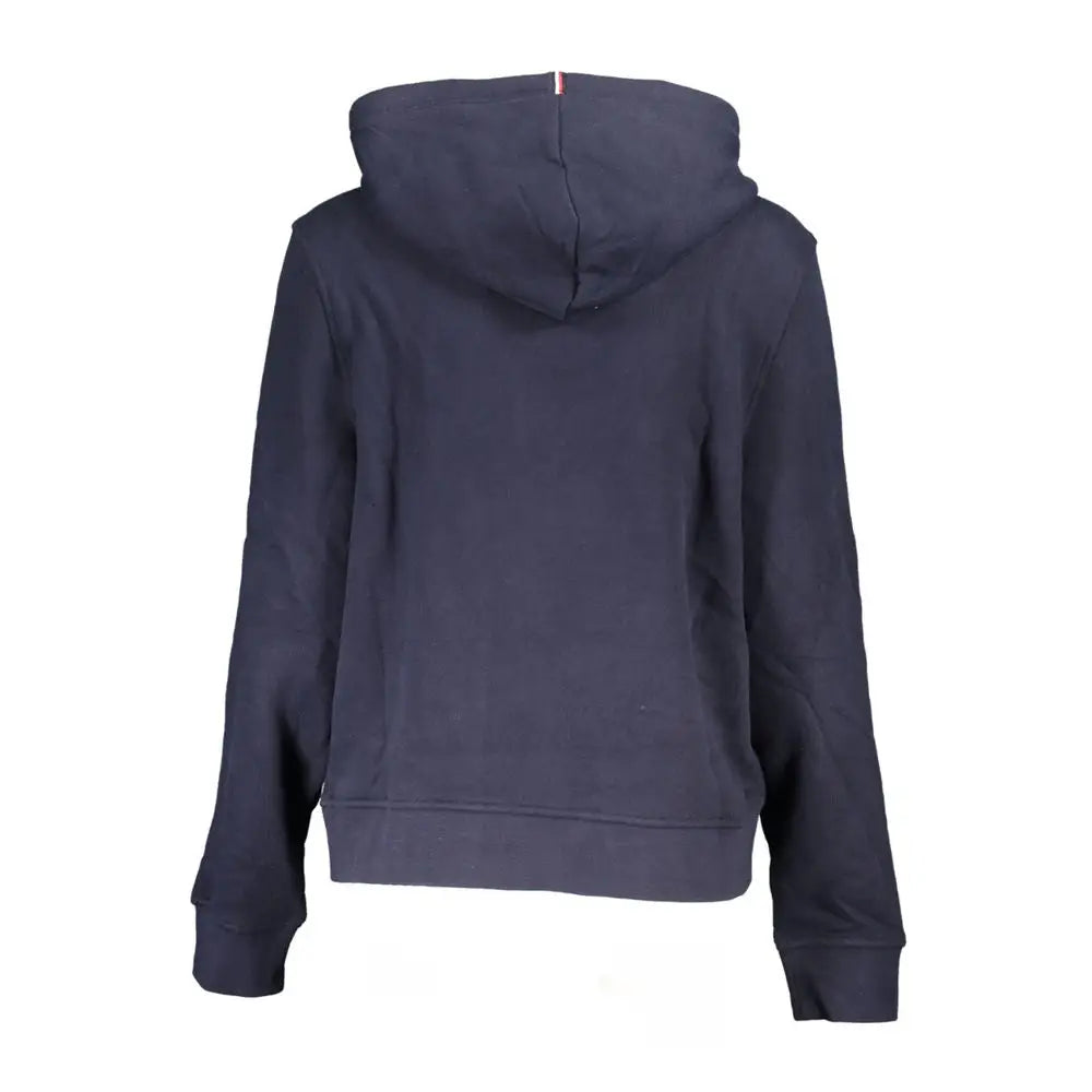 Sweat à capuche bleu marine foncé tommy hilfiger en coton avec poignets et ourlet côtelés et étiquette tricolore