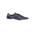Baskets homme tommy hilfiger en cuir bleu marine avec semelle blanche en caoutchouc et accent rouge sur la languette