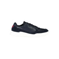 Sneaker tommy hilfiger homme bleu en cuir avec accents en daim bleu marine et semelle en caoutchouc blanche