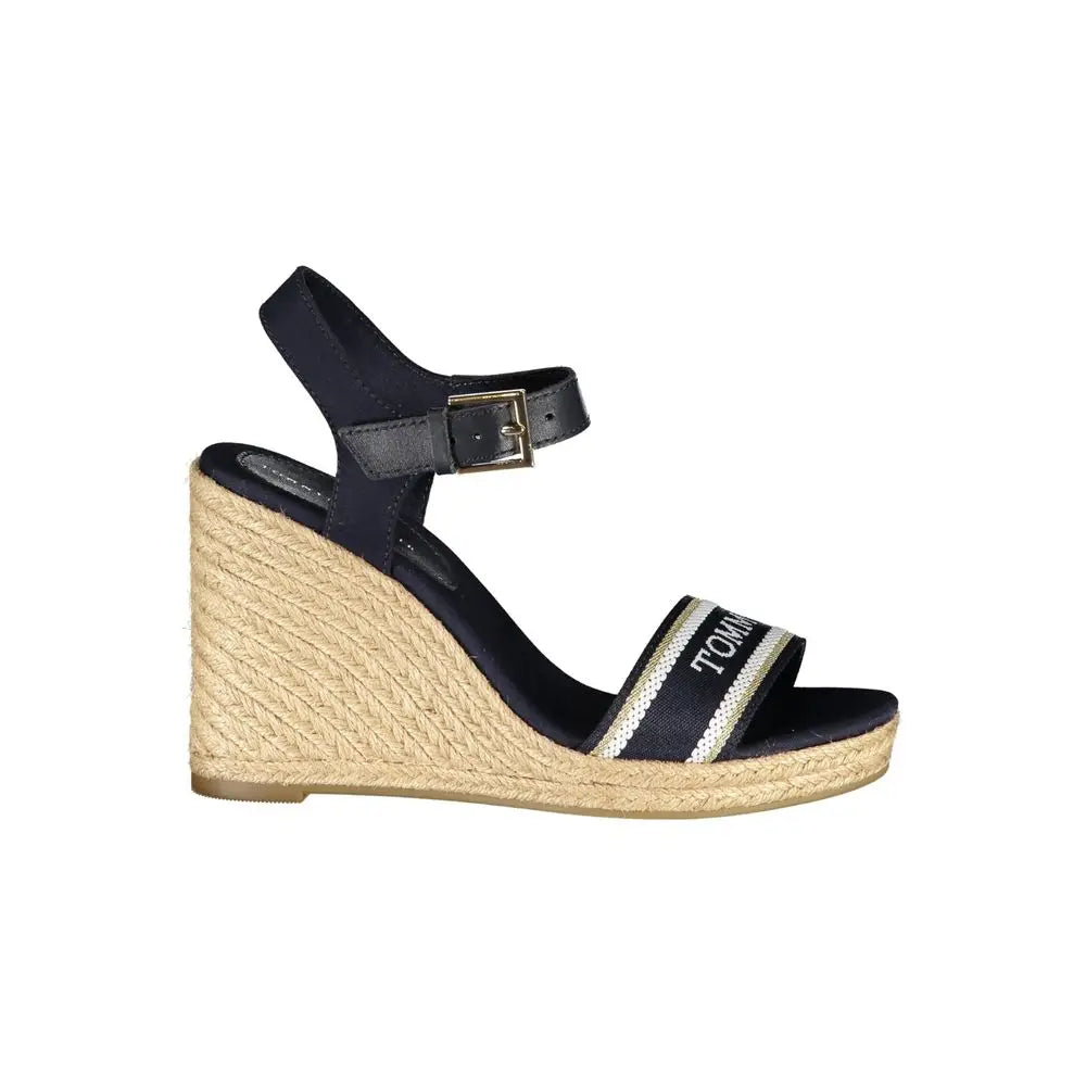 Espadrille compensée marine en cuir tommy hilfiger avec talon en jute tressé et bride avant avec logo blanc
