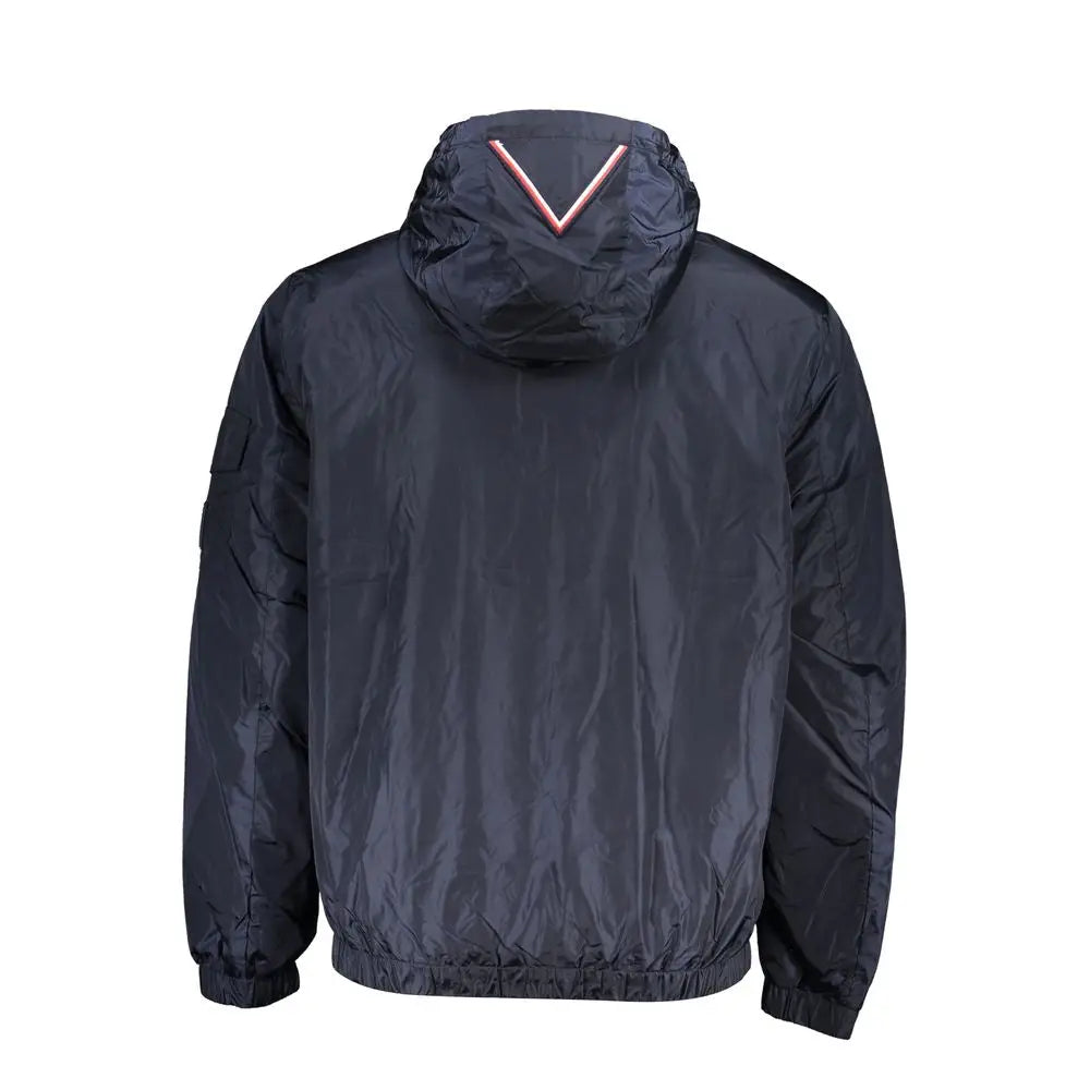 Veste en nylon bleu marine tommy hilfiger pour homme avec capuche et bande v rose et blanche contrastante