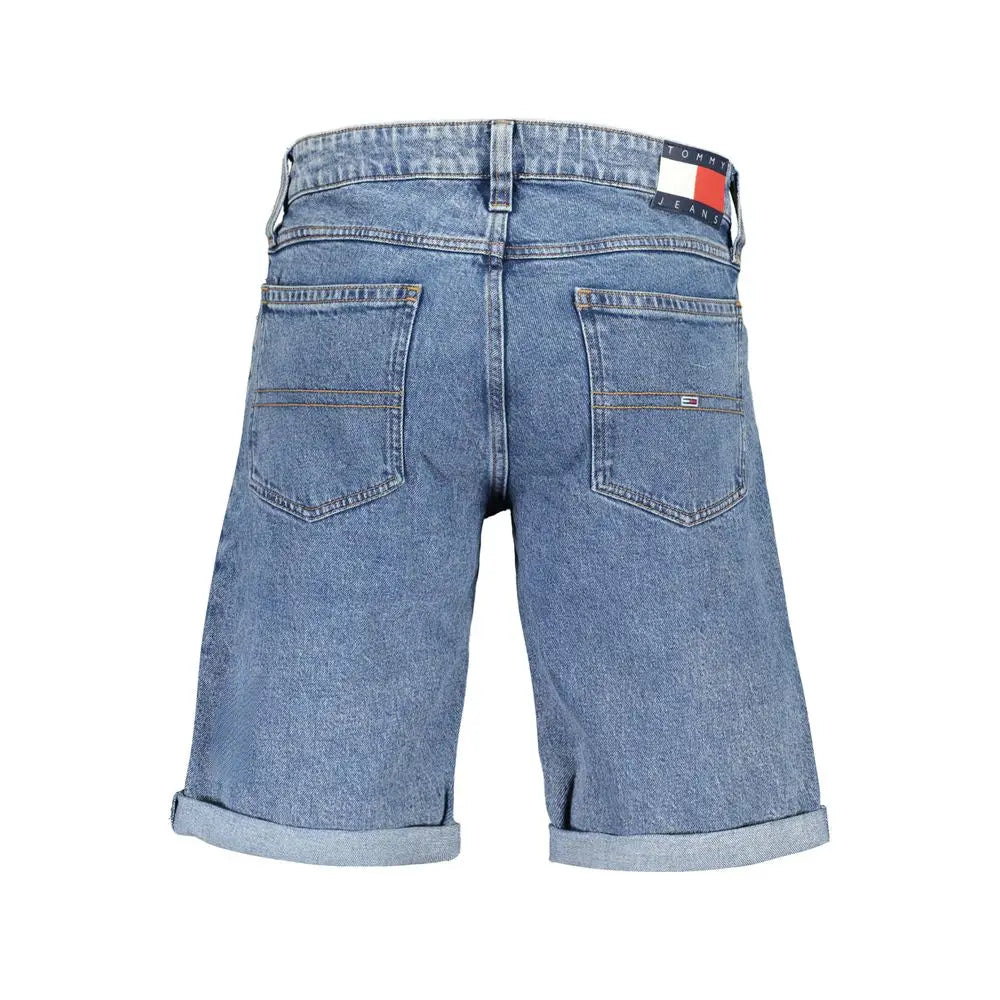 Short homme tommy hilfiger bleu en coton biologique avec revers en denim clair et patch marque sur la ceinture