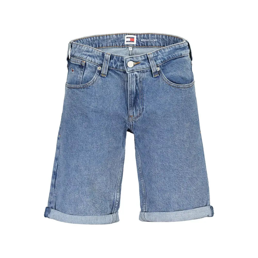Short en denim bleu clair tommy hilfiger en coton bio avec poches classiques et revers roulés à la taille