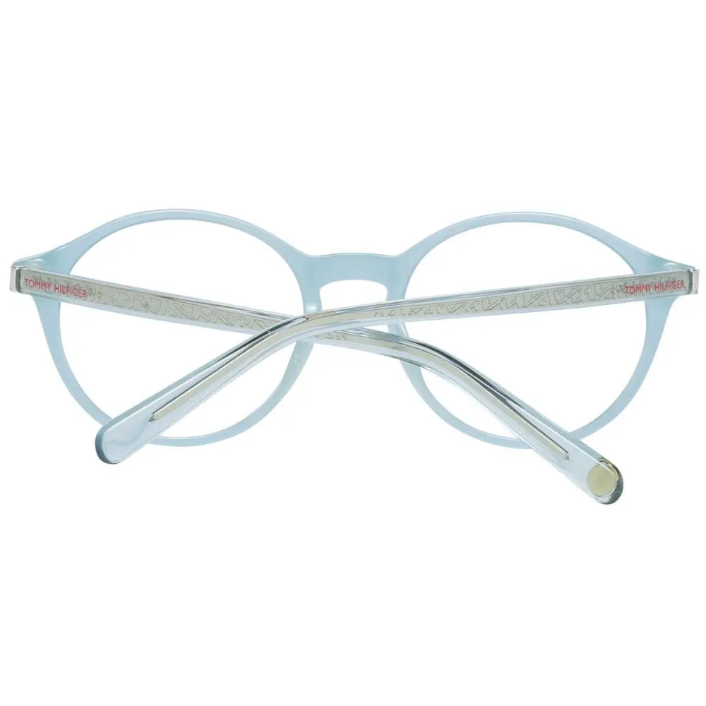Lunettes tommy hilfiger bleues en plastique avec monture ronde ciel et branches argentées gravées