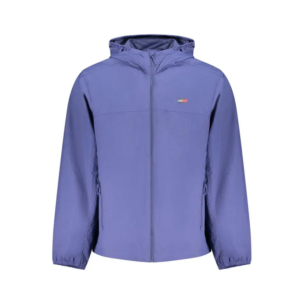 Veste tommy hilfiger pour homme en polyamide bleu avec capuche, fermeture éclair intégrale et poches latérales pour usage quotidien