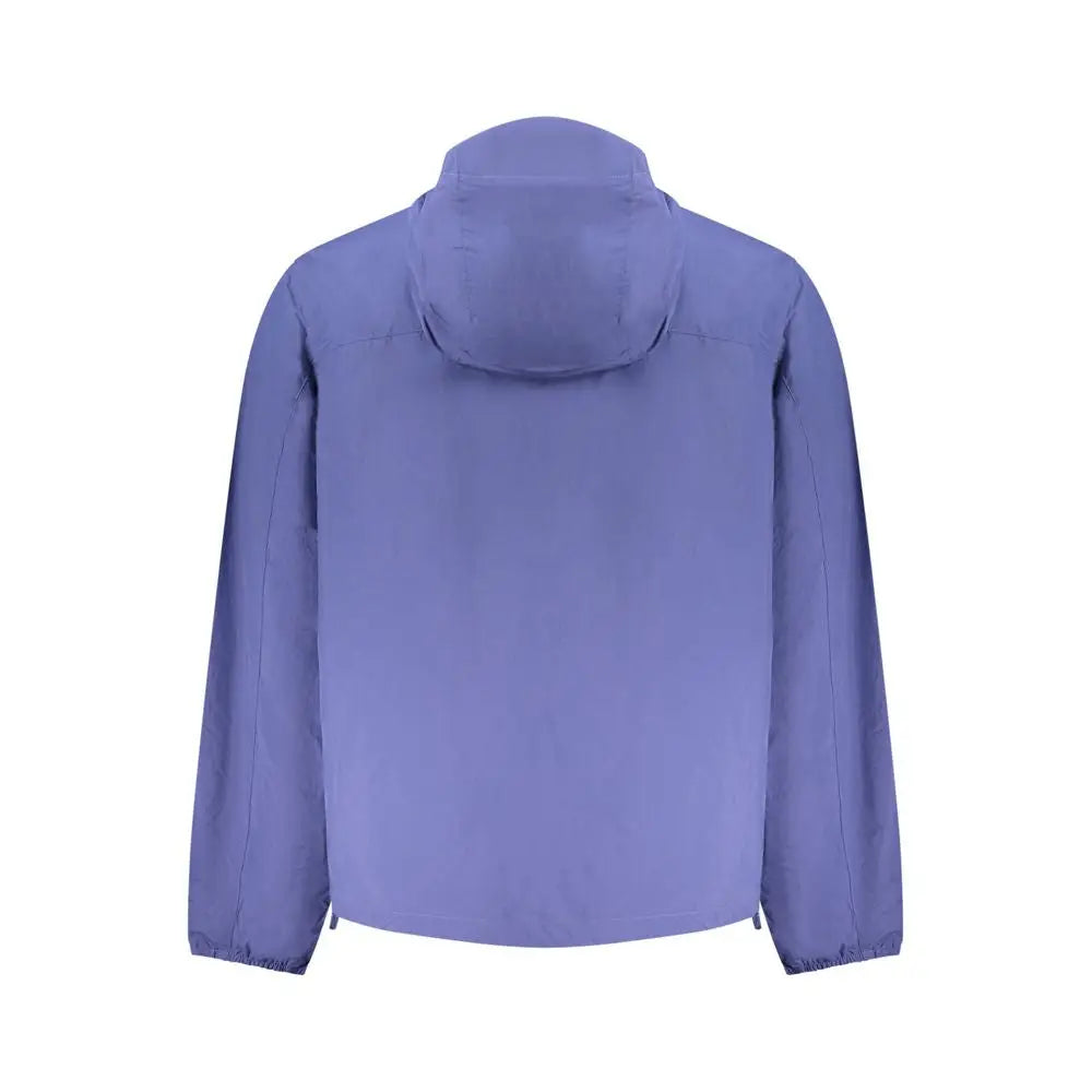 Tommy Hilfiger blue polyamide men’s jacket en lavande, imperméable avec capuche et poignets élastiques