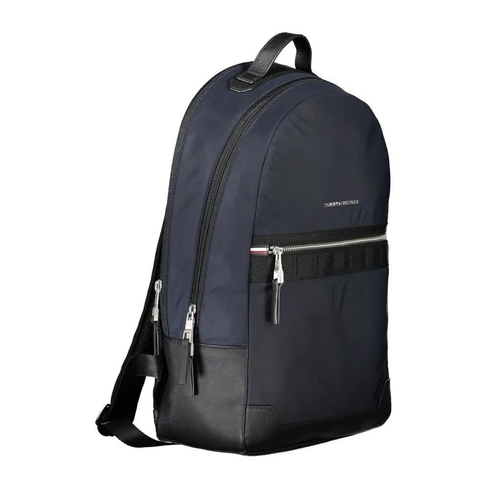 Sac à dos homme tommy hilfiger bleu marine en polyester avec accents en cuir noir et fermetures éclair argentées