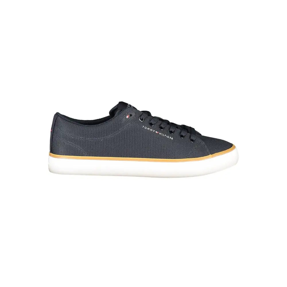 Sneaker tommy hilfiger homme en toile noire avec semelle blanche en caoutchouc et intermédiaire beige