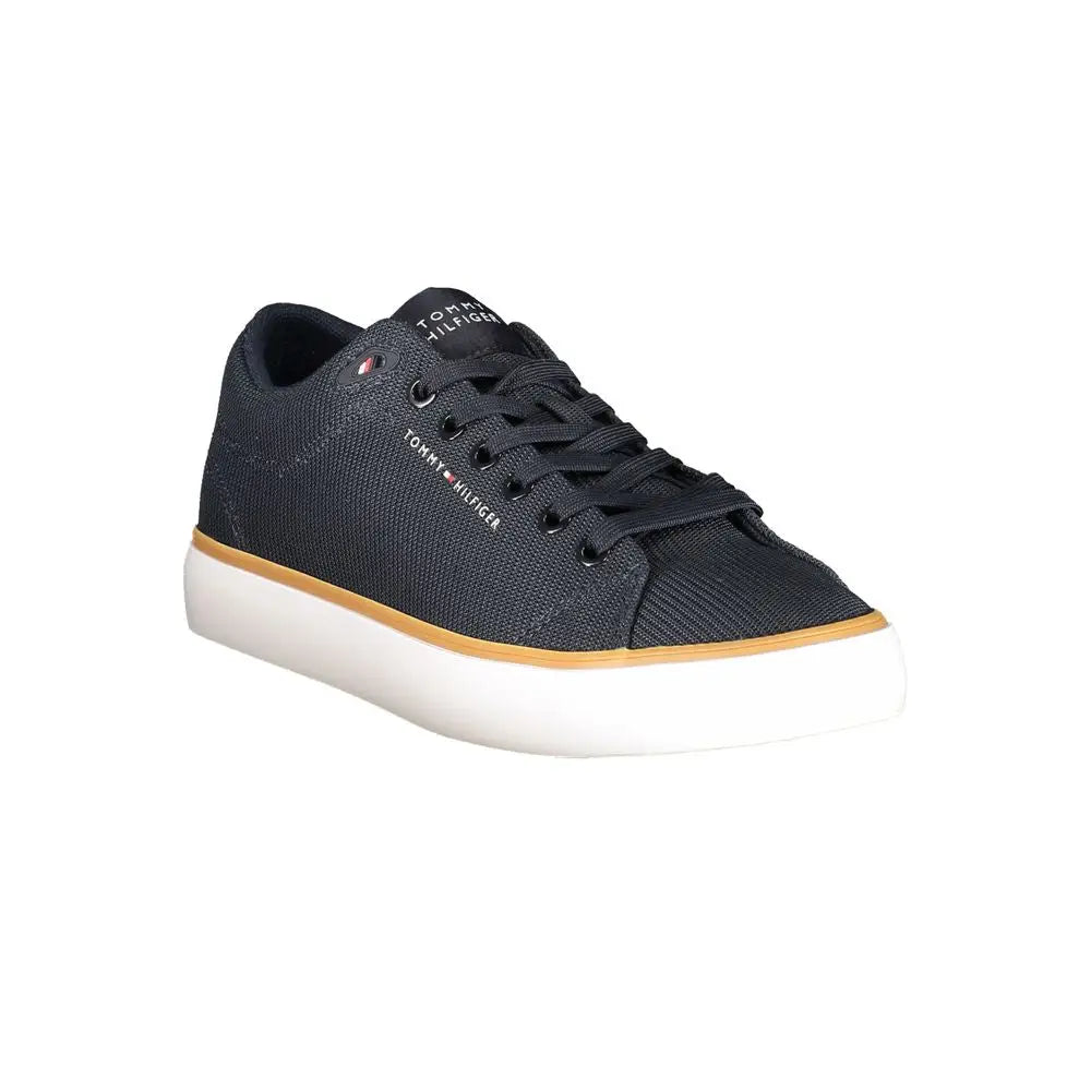 Sneaker tommy hilfiger homme en polyester bleu avec semelle en caoutchouc blanche et bande accentuée tan