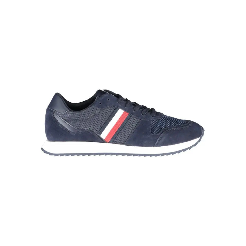 Baskets pour hommes tommy hilfiger en polyester bleu marine avec daim et mesh et bande rouge blanc bleu nautique