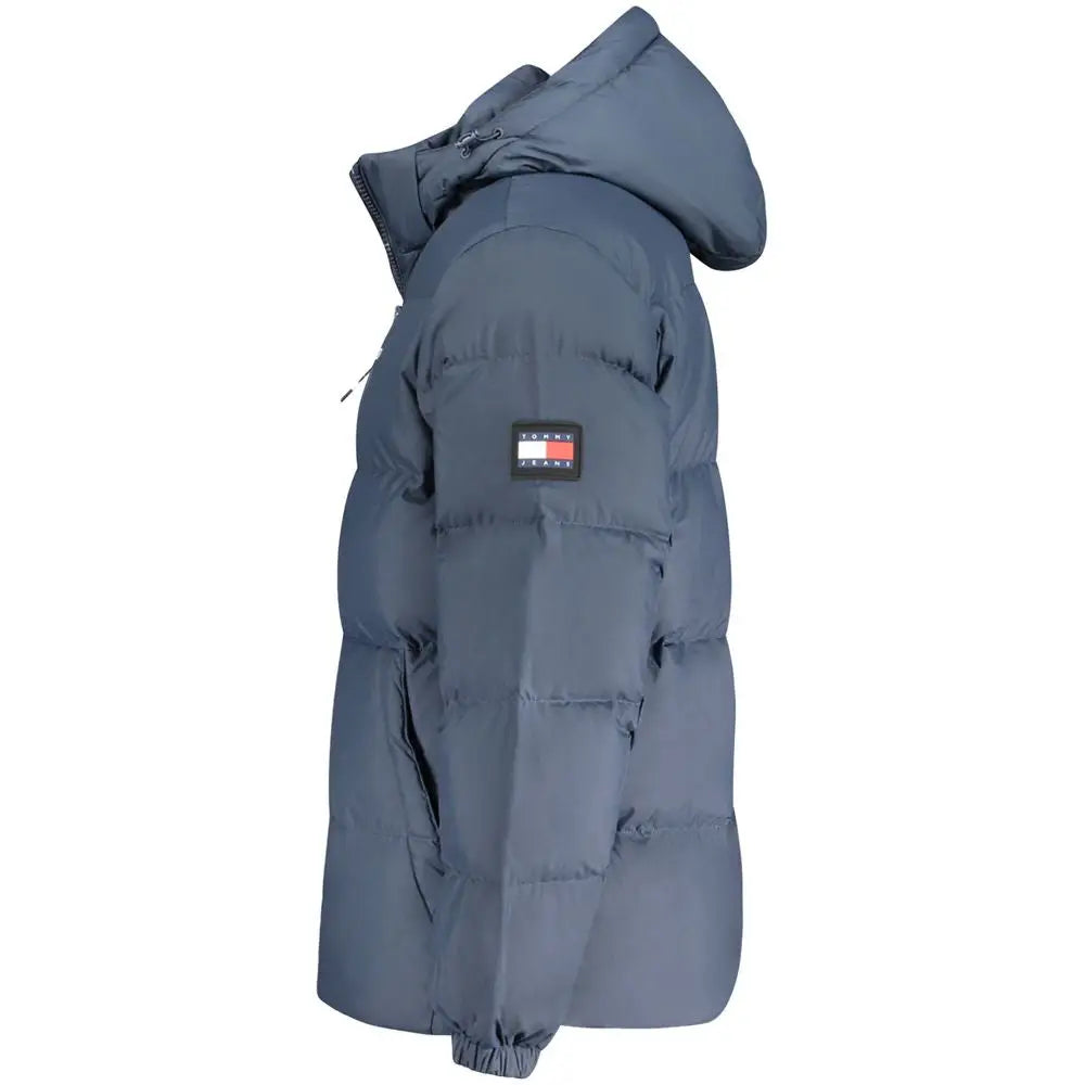 Veste matelassée bleue tommy hilfiger pour homme en polyester avec capuche et logo tommy jeans sur la manche gauche