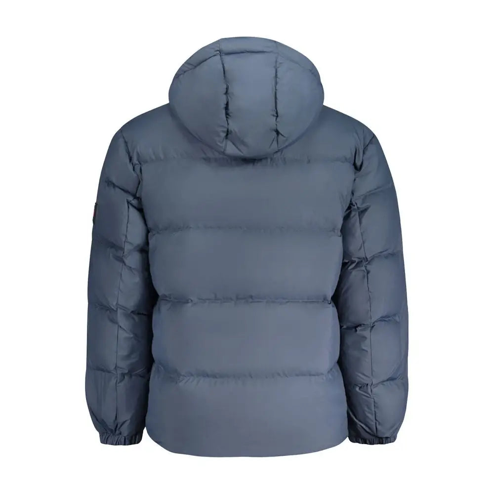 Veste homme tommy hilfiger bleu en polyester avec capuche et matelassage horizontal style doudoune gris foncé