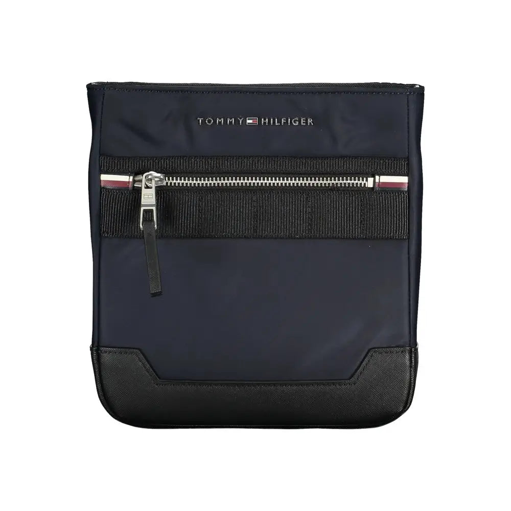 Sac bandoulière bleu marine tommy hilfiger en polyester avec garniture cuir noir et fermeture éclair argentée