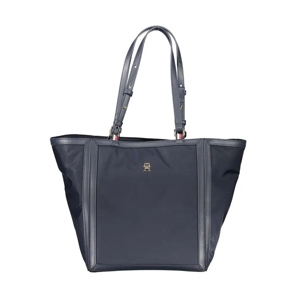 Sac cabas en nylon bleu marine tommy hilfiger avec finitions en cuir noir et logo doré sur l’avant