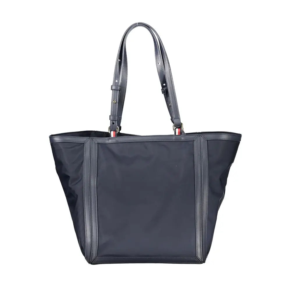 Sac fourre-tout noir en nylon avec garniture et poignées en cuir tommy hilfiger polyester pour femme