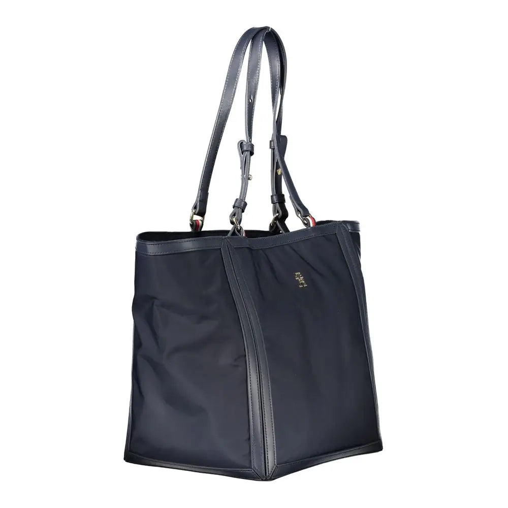 Sac cabas noir en nylon avec poignées et garniture en cuir tommy hilfiger polyester bleu pour femme