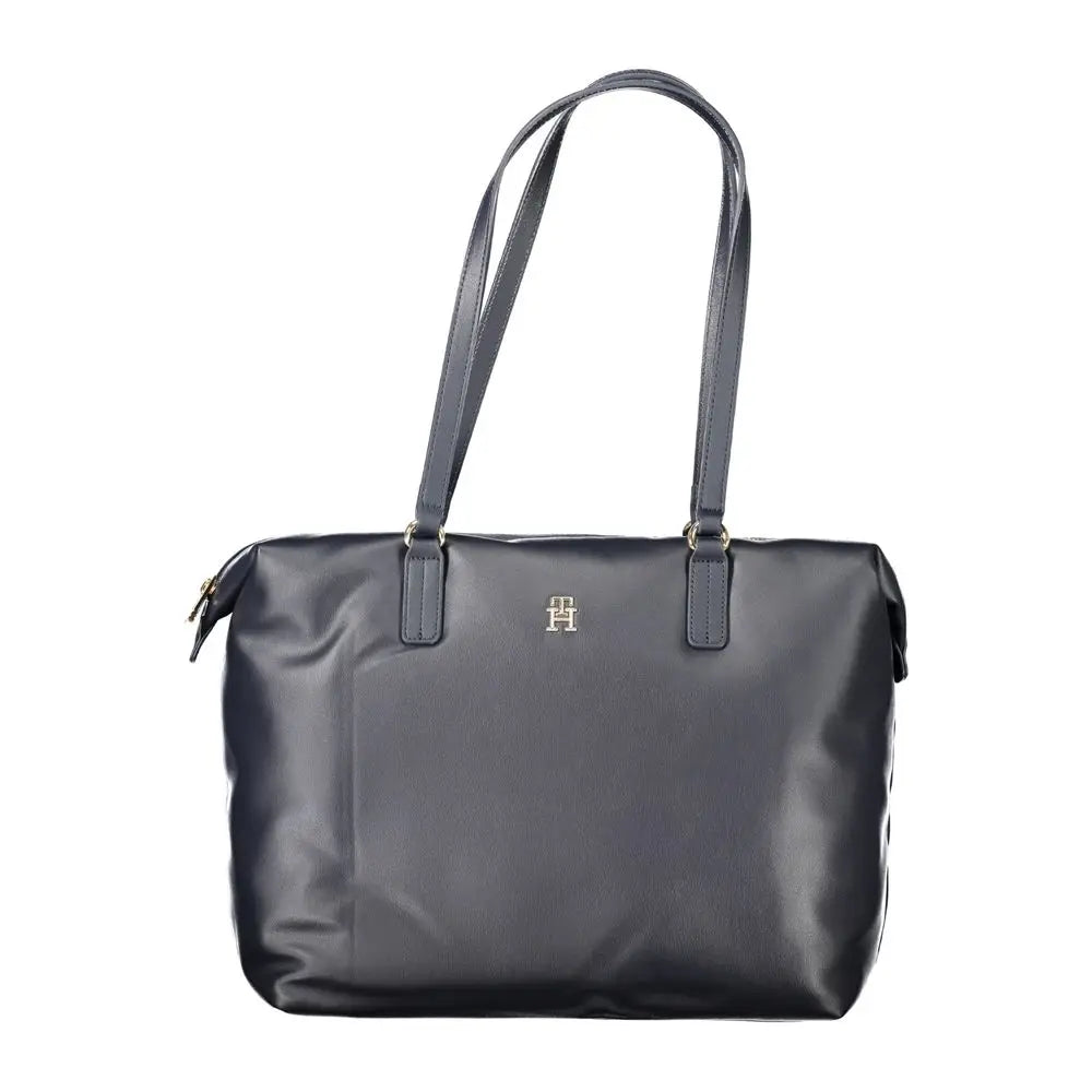 Sac fourre-tout en cuir bleu marine tommy hilfiger avec quincaillerie dorée et logo minimaliste