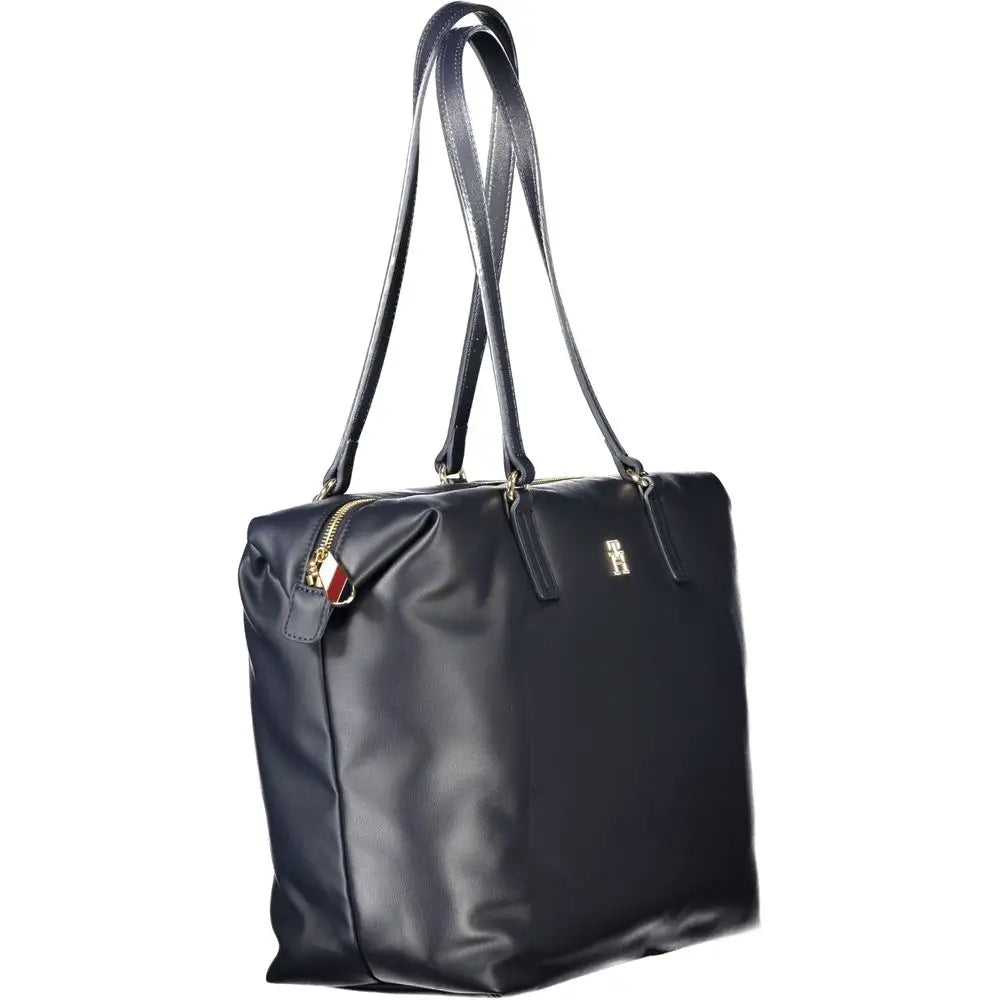 Tommy hilfiger sac épaule bleu en polyester avec cuir bleu marine et fermoir or avec logo drapeau rouge blanc bleu