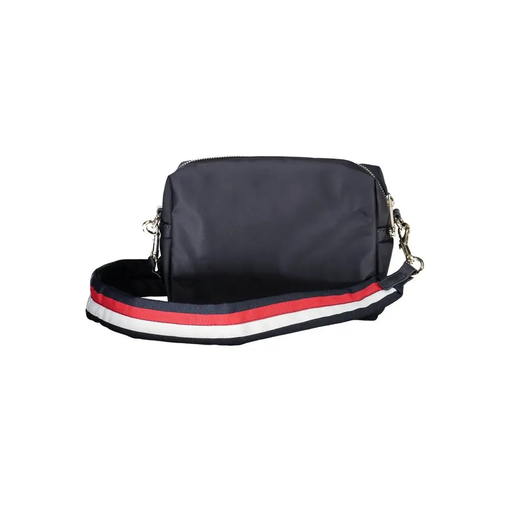 Sac bandoulière noir en nylon Tommy Hilfiger pour femme avec sangle rayée rouge blanc et marine en polyester bleu