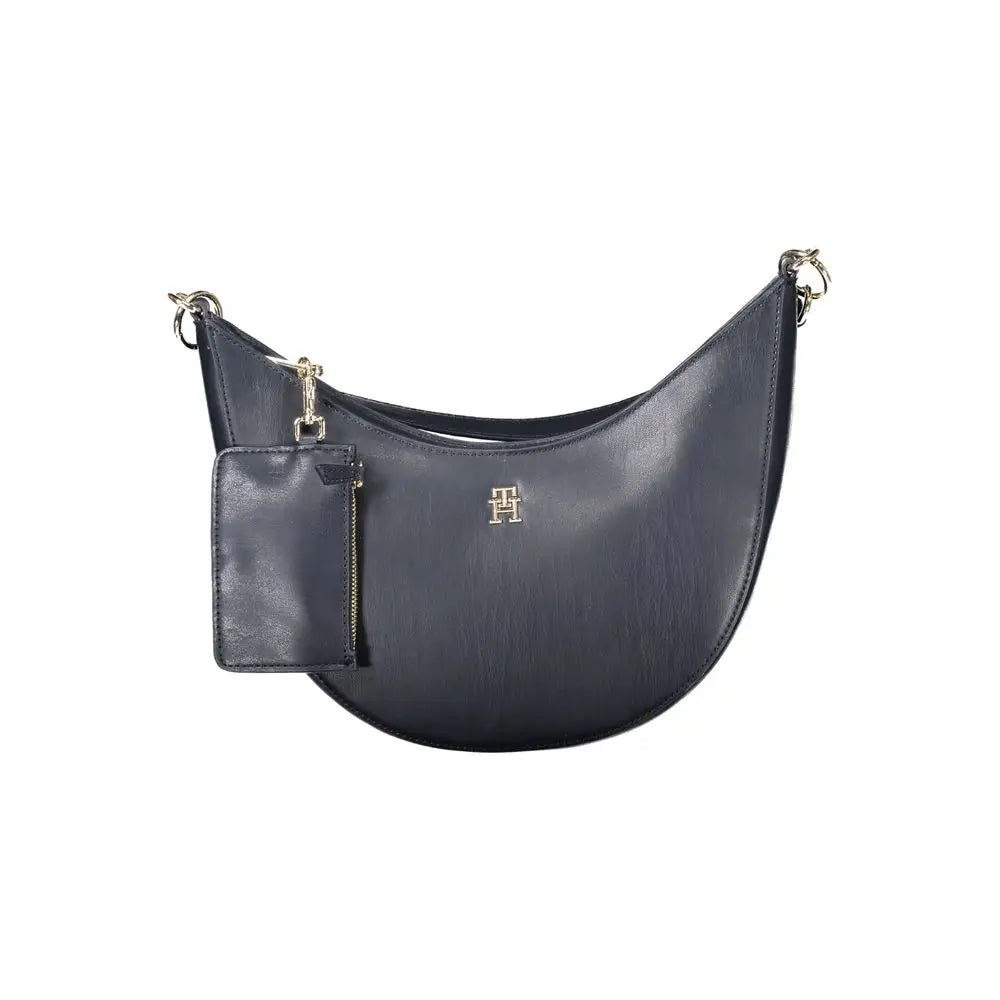 Sac bandoulière en cuir bleu marine tommy hilfiger avec forme croissant et mini pochette assortie en polyéthylène