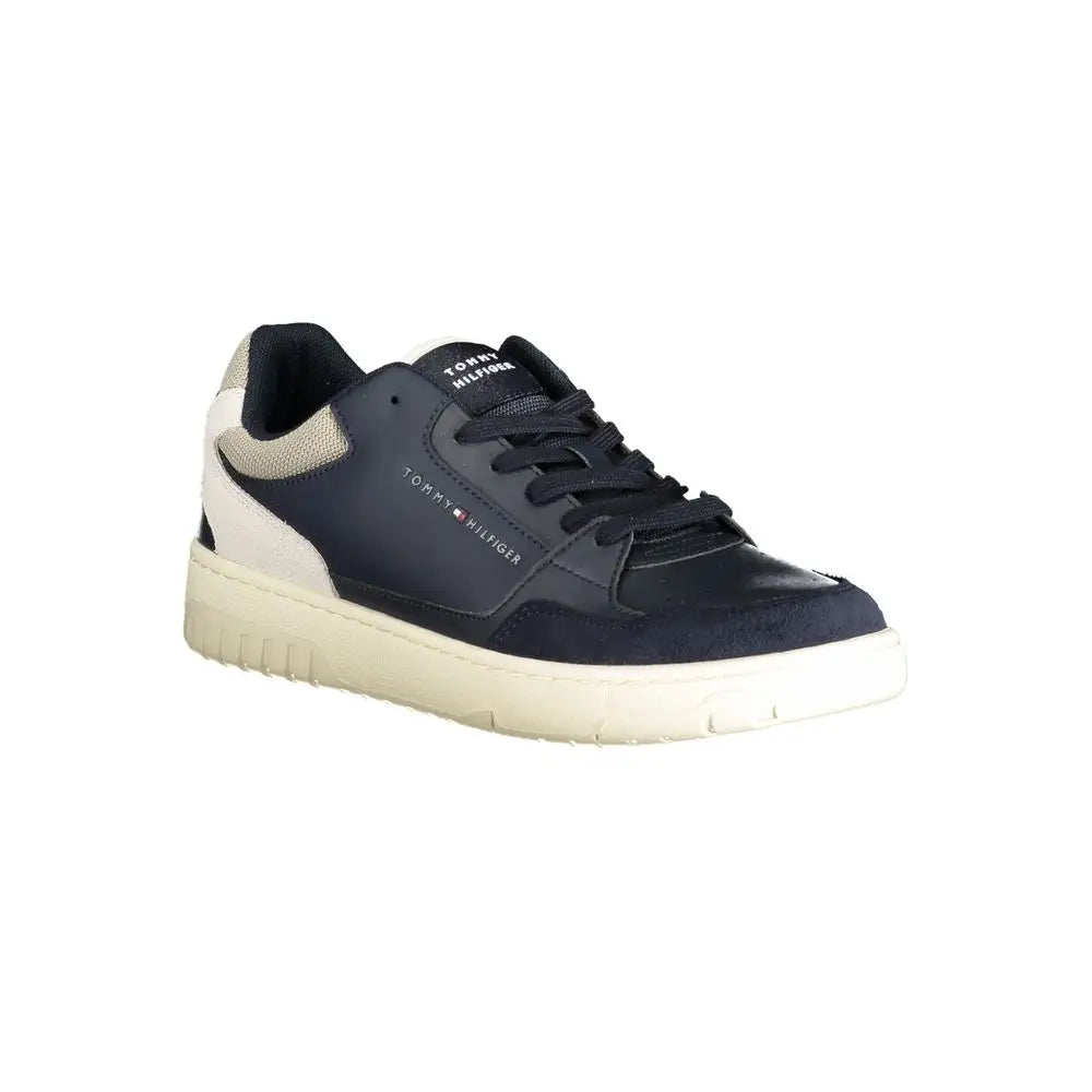 Sneaker tommy hilfiger bleu en polyuréthane pour homme avec lacets noirs et semelle en caoutchouc texturée