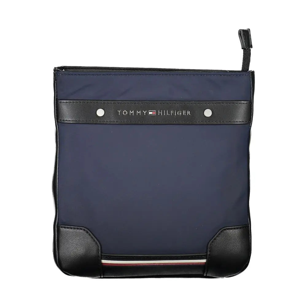 Sac bandoulière homme tommy hilfiger bleu marine en polyuréthane avec garniture en cuir noir et bande tricolore