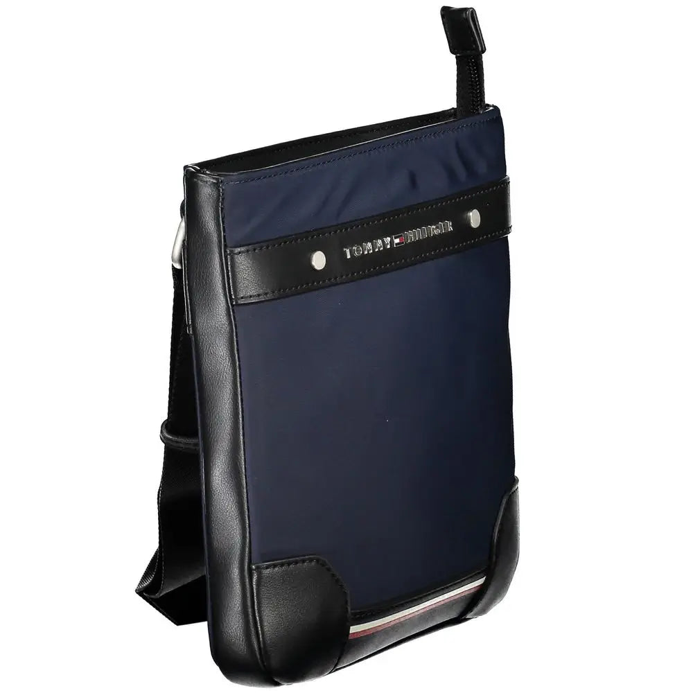 Sac bandoulière tommy hilfiger bleu foncé en polyuréthane pour homme avec garniture en cuir noir et ferrures argentées