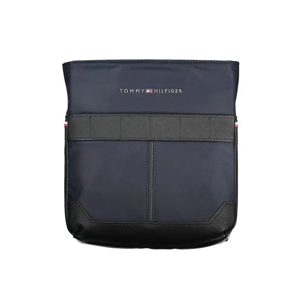 Sac messager tommy hilfiger bleu marine en polyuréthane avec accents en cuir noir et bandoulière centrale pour homme