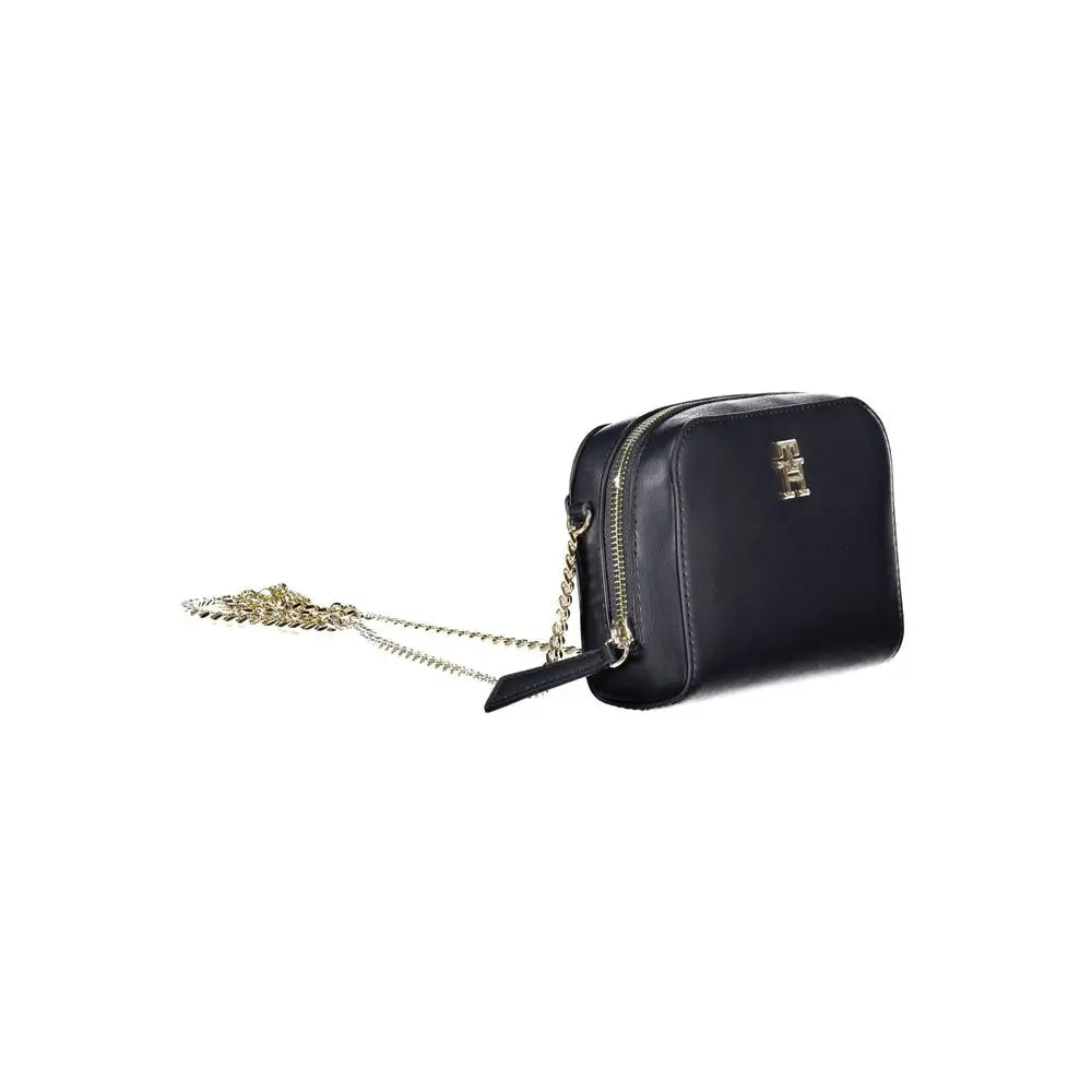 Sac bandoulière noir en cuir tommy hilfiger femme avec chaîne dorée et logo métallique assorti