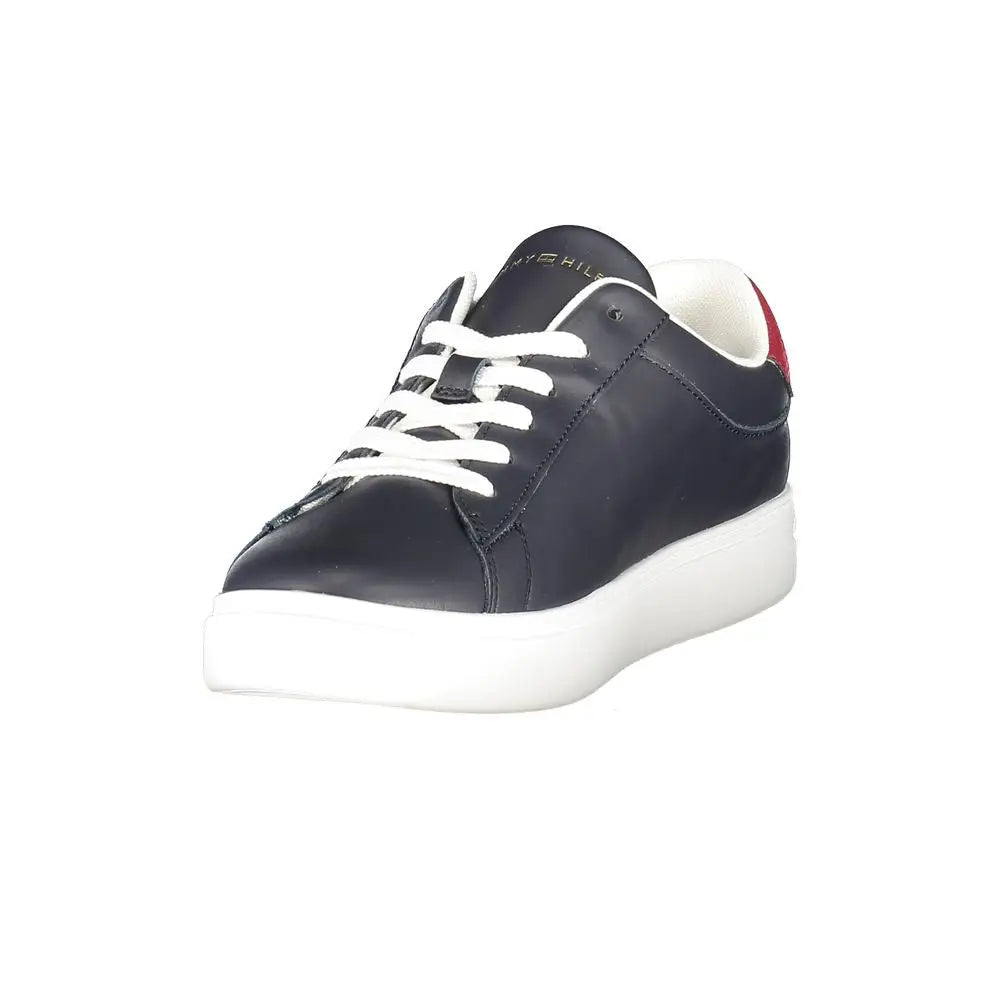 Baskets pour femmes tommy hilfiger bleues en polyuréthane avec lacets blancs et semelle épaisse blanche