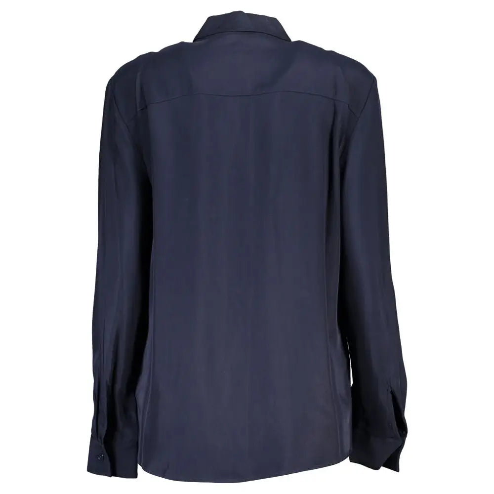 Chemise femme tommy hilfiger bleu marine en viscose à manches longues avec col classique et coutures verticales discrètes