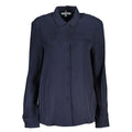 Chemise femme bleu marine tommy hilfiger en viscose à manches longues avec col classique et léger brillant