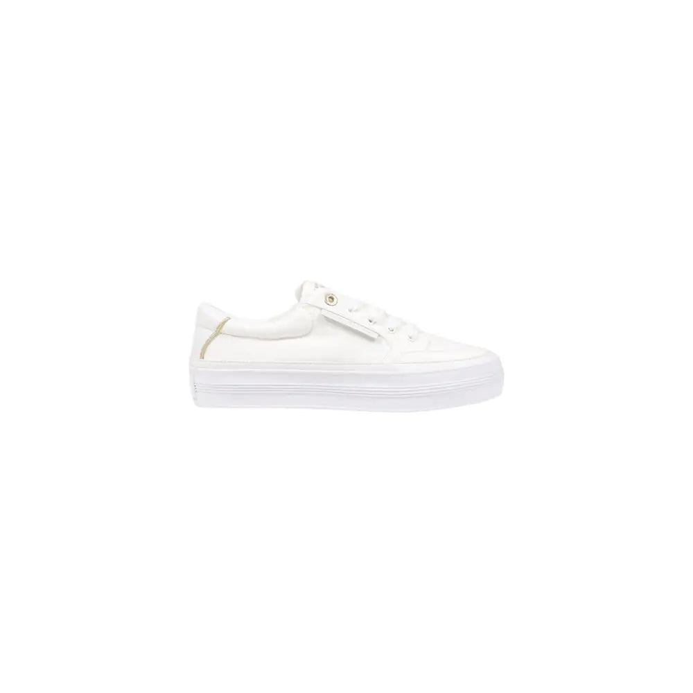 Sneakers basses tommy hilfiger en coton recyclé crème avec semelle blanche épaisse et accents métalliques subtils