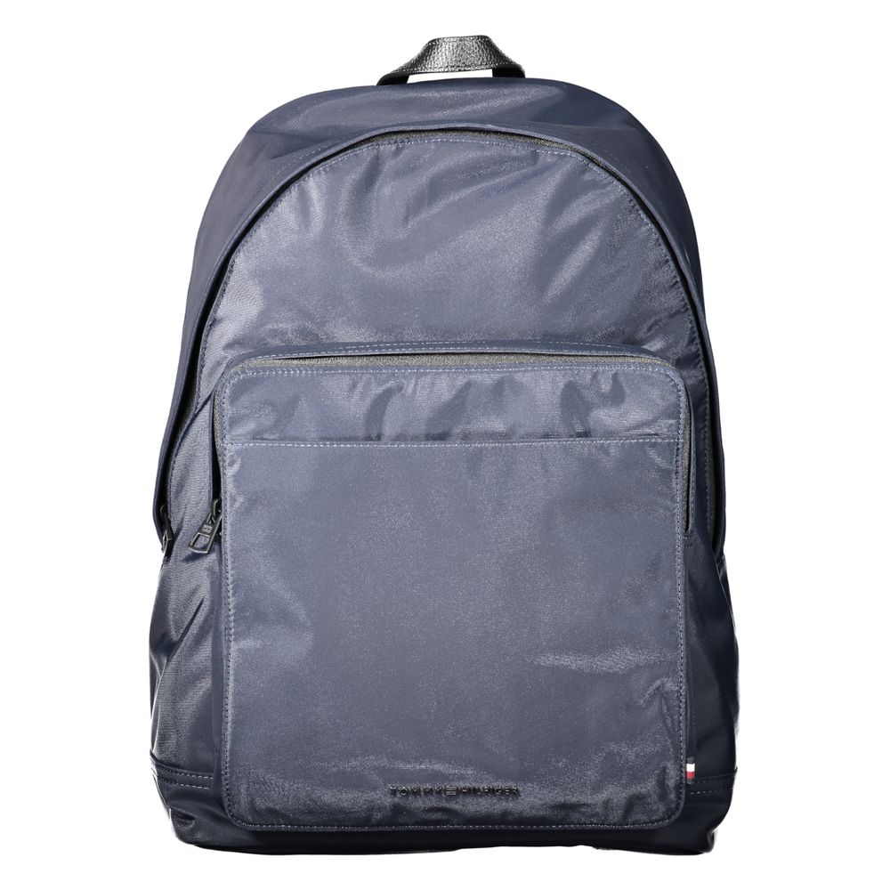 Sac à dos en polyester bleu Tommy Hilfiger avec logo emblématique, poches zippées et bretelles ajustables.
