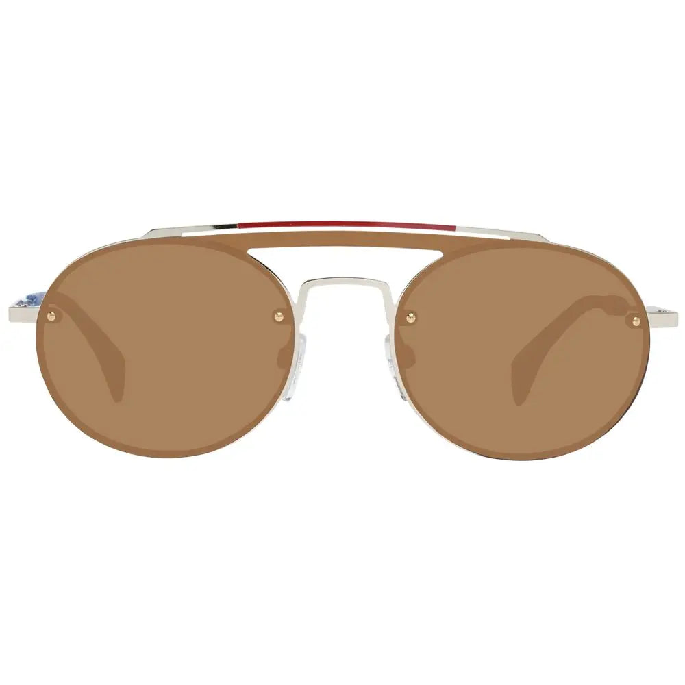 Tommy hilfiger lunettes de soleil aviateur en métal doré avec monture argentée verres miroirs marron et bande rouge