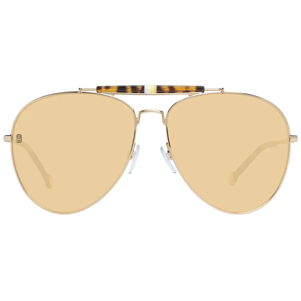 Tommy Hilfiger lunettes de soleil aviateur en métal doré avec pont motif écaille et verres miroir ambrés