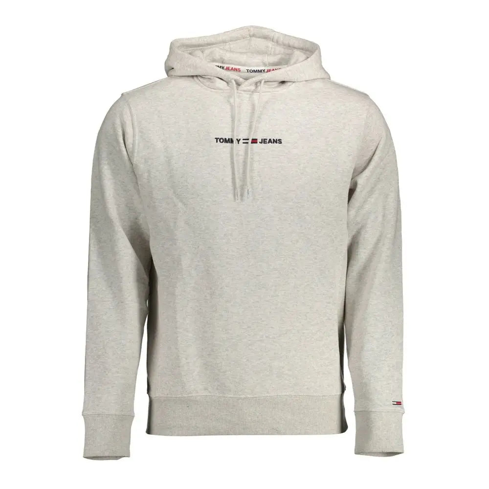 Sweat à capuche tommy hilfiger en coton gris chiné avec logo discret sur la poitrine et cordons assortis