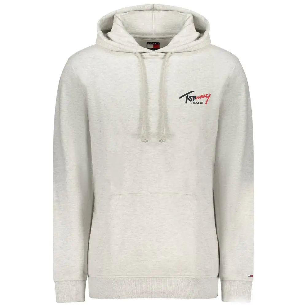 Sweatshirt tommy hilfiger gris en coton pour homme avec capuche à cordon et logo brodé rouge et noir sur la poitrine