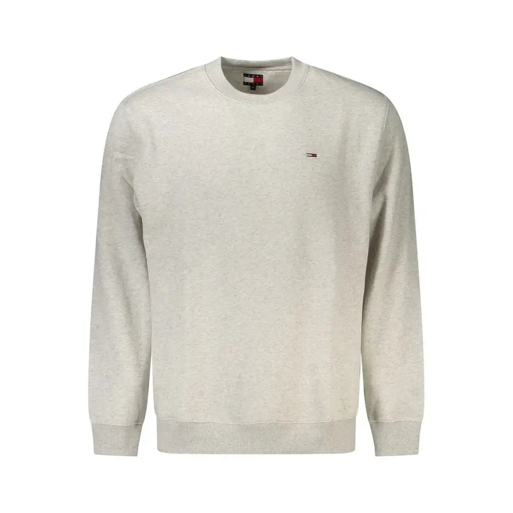 Sweatshirt tommy hilfiger beige chiné en coton avec logo drapeau rouge blanc bleu sur la poitrine